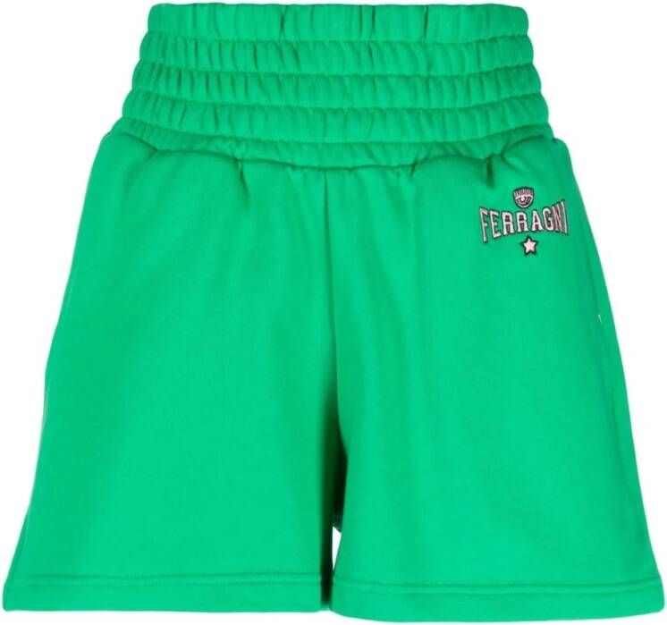 Chiara Ferragni Collection Groene shorts met geborduurd roze Ferragni logo Green Dames