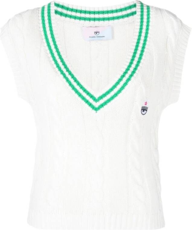 Chiara Ferragni Collection Korte witte en groene vest White Dames