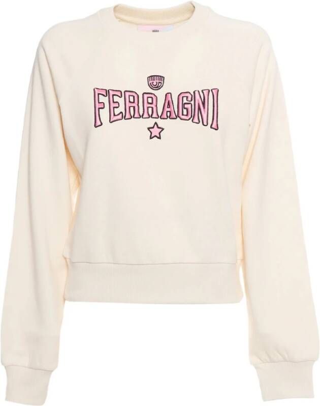 Chiara Ferragni Collection Crèmekleurige katoenen trui met geborduurd logo Beige Dames