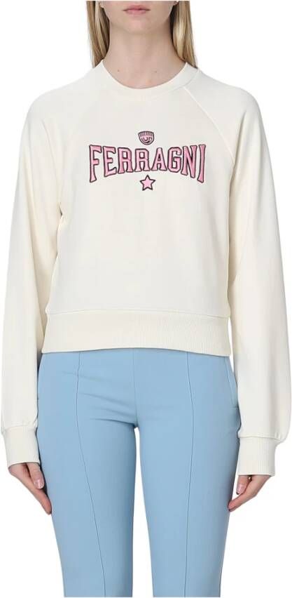 Chiara Ferragni Collection Crèmekleurige katoenen trui met geborduurd logo Beige Dames