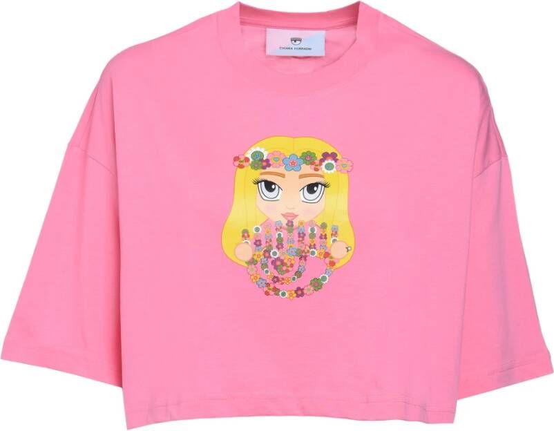 Chiara Ferragni Collection T-shirt 631 Mascotte Peace Jersey 160 CO Roze Dames
