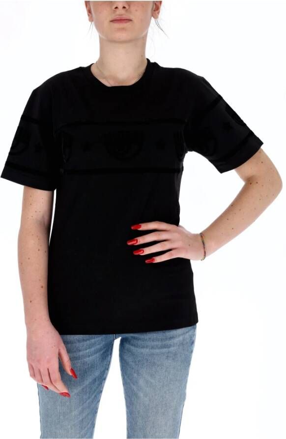 Chiara Ferragni Collection T-shirt girocollo con banda logo floccata donna Chiara Ferragni 73Cbht08-Cjt04 Nero Zwart Dames