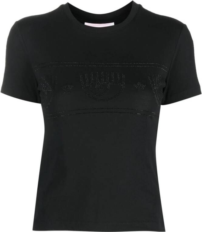 Chiara Ferragni Collection Kristal Logo T-shirt Black Dames