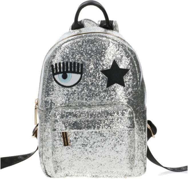 Chiara Ferragni Collection Zaino glitterato con tasca frontale e dettagli logo donna Chiara Ferragni 73Sb4Bo1-Zs540 Argto Grijs Dames