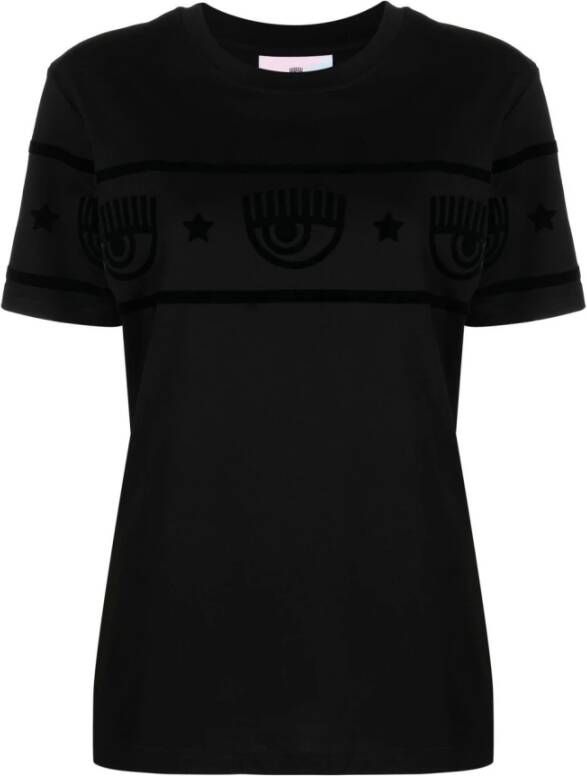 Chiara Ferragni Collection T-shirt girocollo con banda logo floccata donna Chiara Ferragni 73Cbht08-Cjt04 Nero Zwart Dames