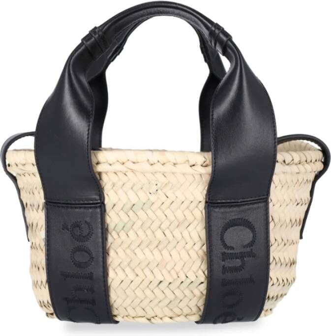 Chloé Zwarte Logo-Print Raffia Tote Tas Black Dames - Foto 8