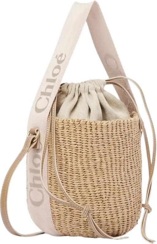 Chloé Raffia Bucket Tas met Trekkoordsluiting Beige Dames - Foto 14