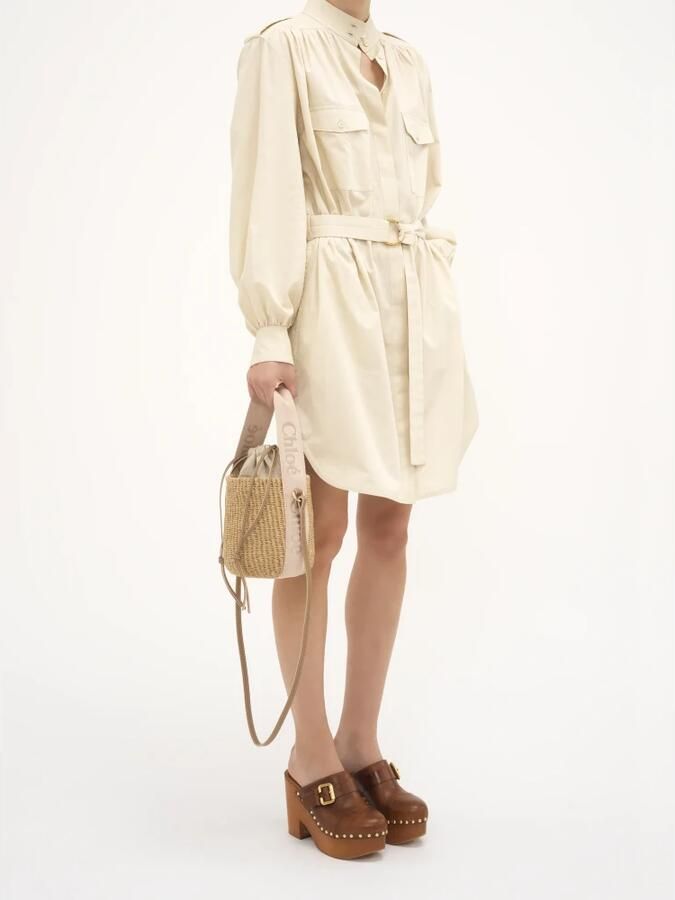 Chloé Raffia Bucket Tas met Trekkoordsluiting Beige Dames - Foto 3