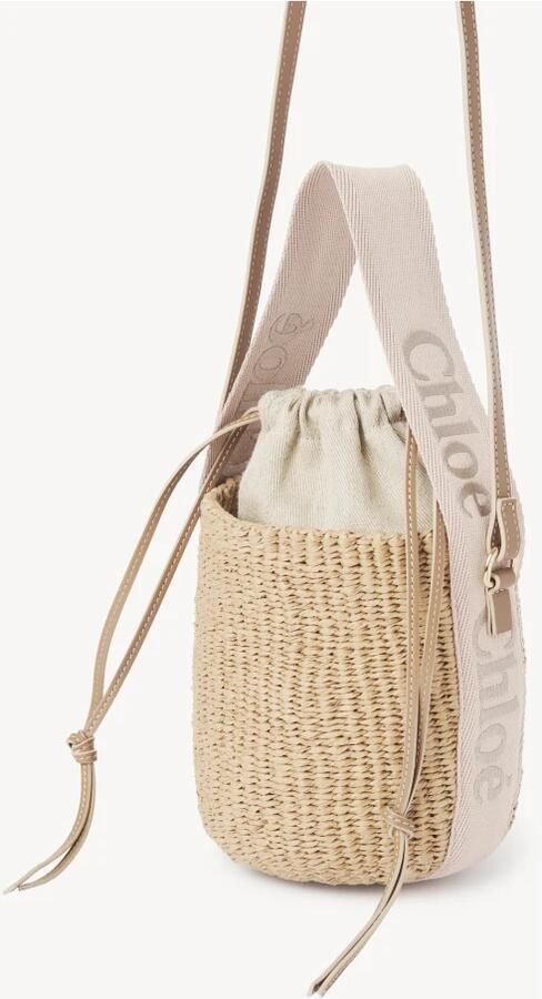 Chloé Raffia Bucket Tas met Trekkoordsluiting Beige Dames - Foto 13