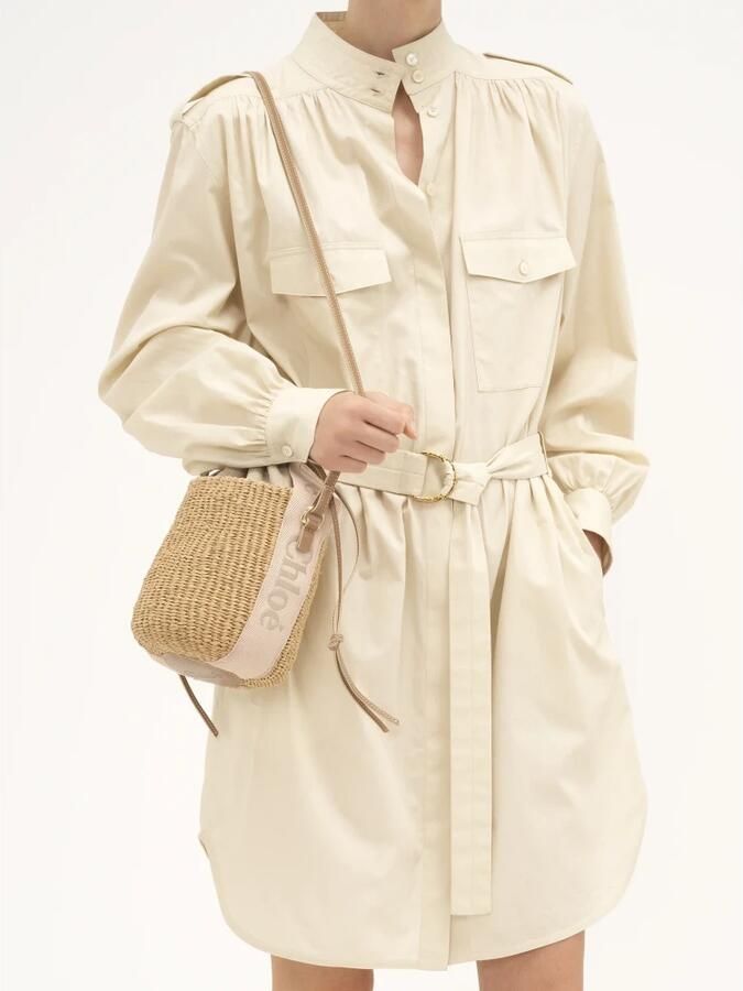 Chloé Raffia Bucket Tas met Trekkoordsluiting Beige Dames - Foto 4