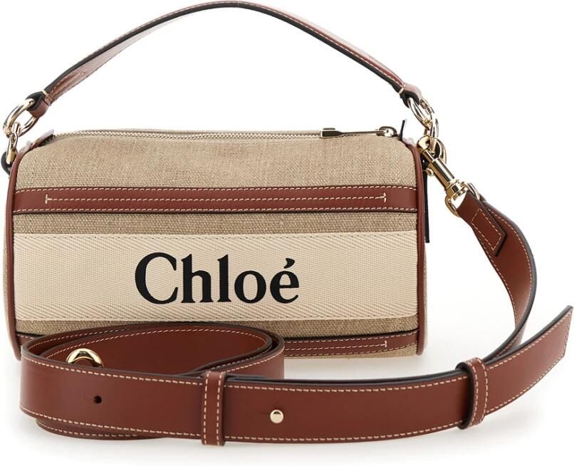 Chloé Bruin Beige Crossbody Tas Canvas Leer Beige Dames