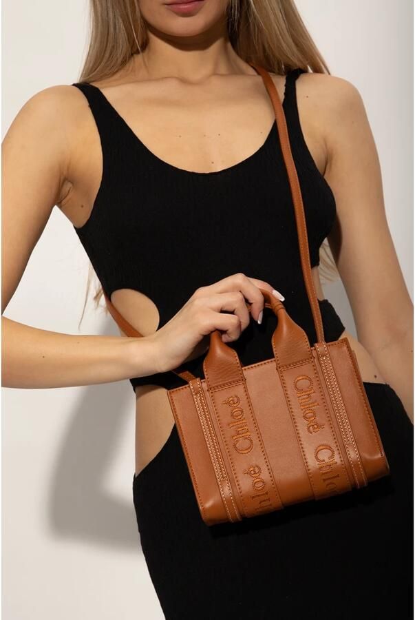 Chloé Crossbody bags Woody Mini Tote Bag Calfskin in cognac - Foto 9
