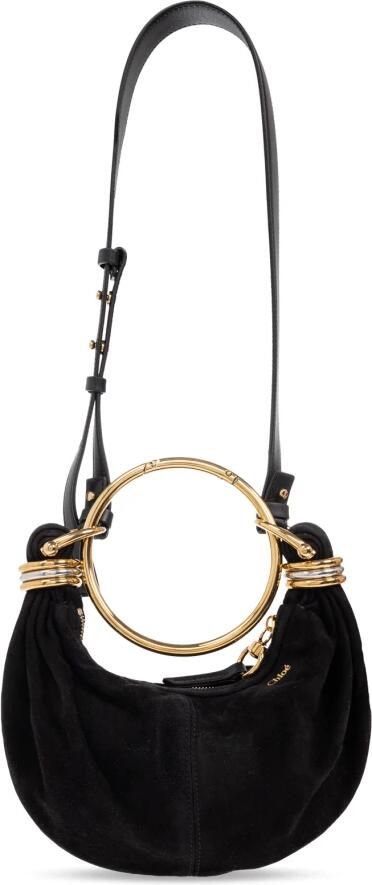 Chloé Zwarte handtas met ringhandvat en logo Black Dames