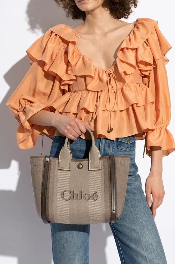 Chloé Leren Detail Tote Tas met Verstelbare Band Gray Dames - Foto 8