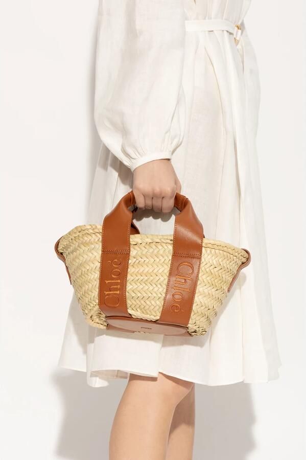 Chloé Kleine mandentas Bruin Raffia en Kalfsleer Brown Dames - Foto 4