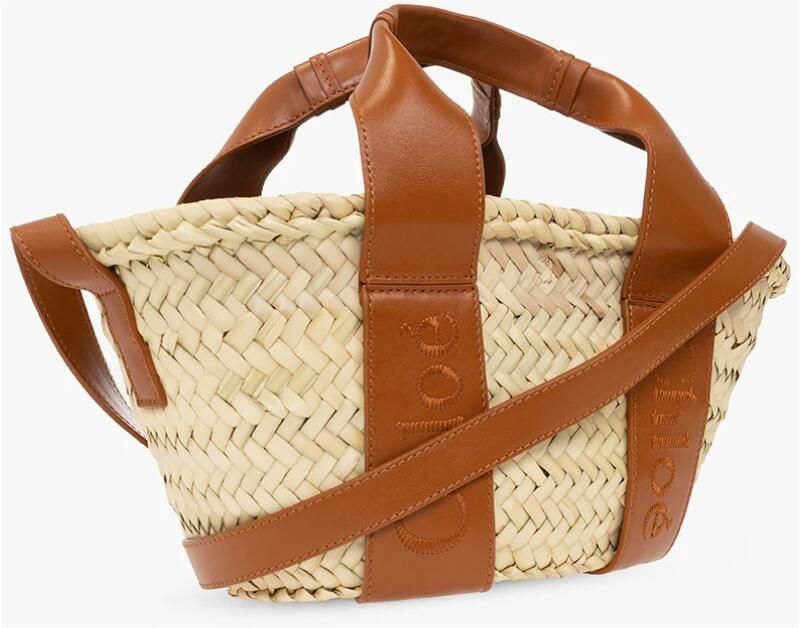 Chloé Kleine mandentas Bruin Raffia en Kalfsleer Brown Dames - Foto 6