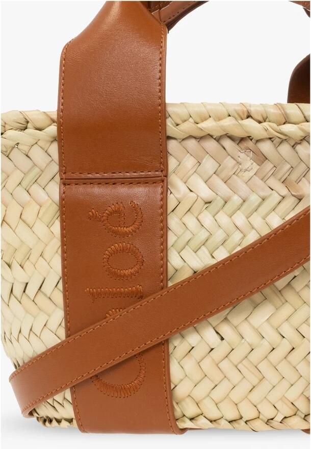 Chloé Kleine mandentas Bruin Raffia en Kalfsleer Brown Dames - Foto 5