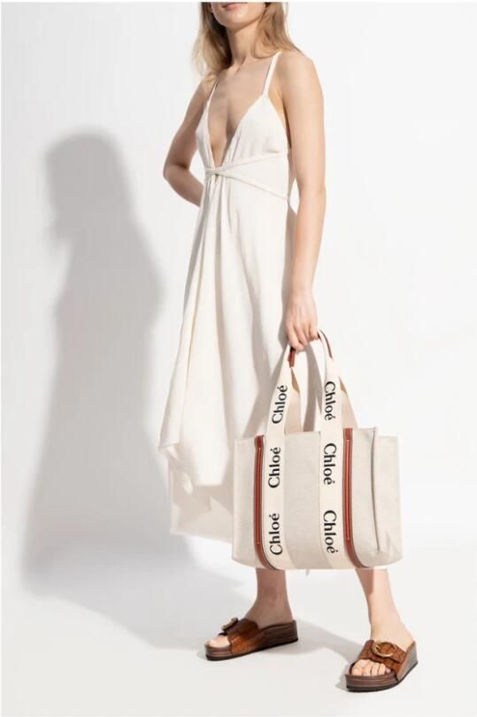 Chloé Iconische Canvas Schoudertas met Leren Afwerking Beige Dames - Foto 10