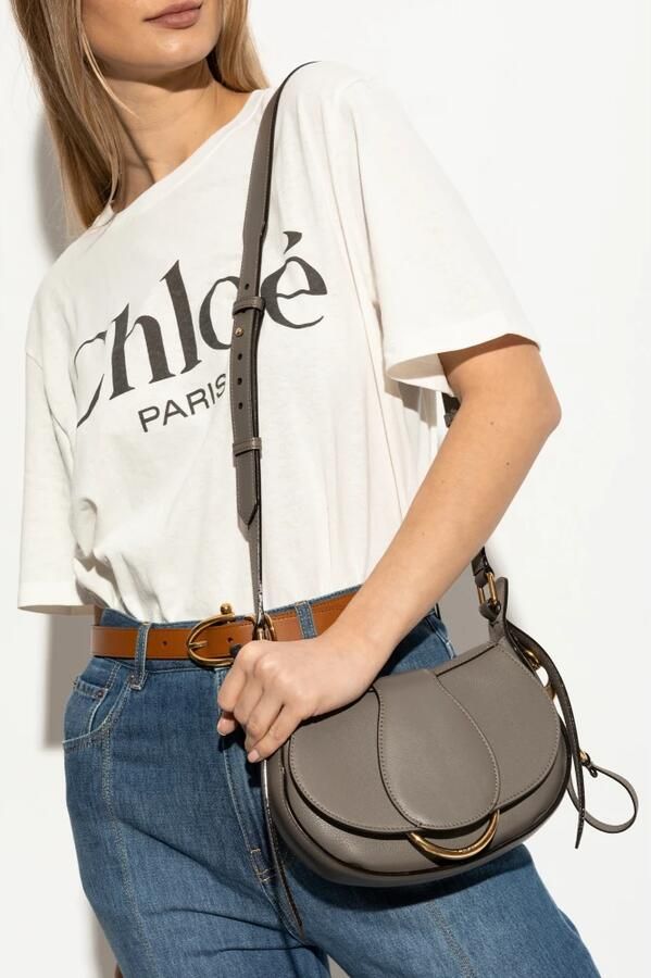 Chloé Gestructureerde Saddle Bag Gray Dames - Foto 9