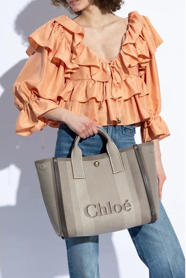 Chloé Katoenen handtas met leren details Gray Dames - Foto 10