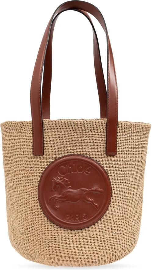 Chloé Shoppers & Totes Large Horse Medal Bag Made Of Natural Fibers in beige