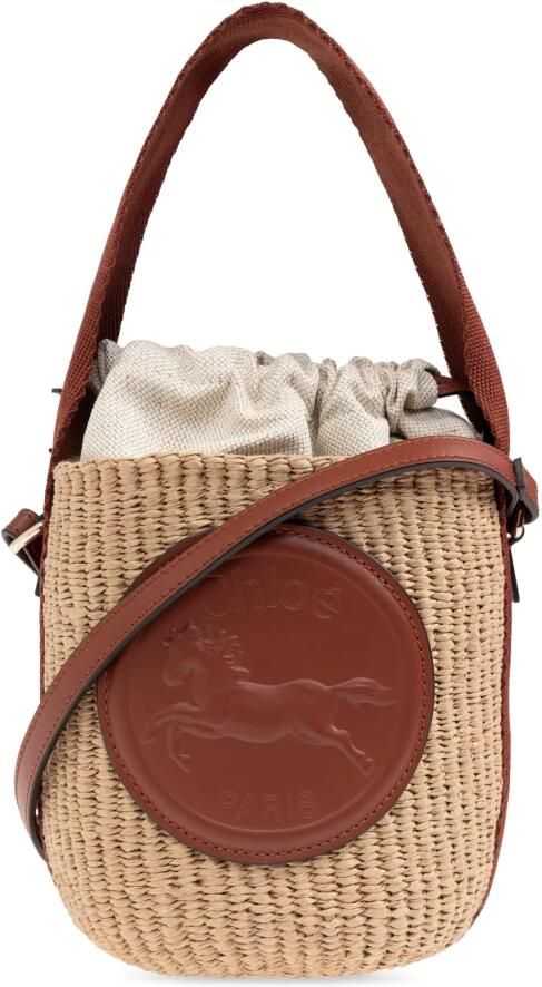 Chloé Hobo bags Small Horse Medal Bag Made Of Natural Fibers in bruin
