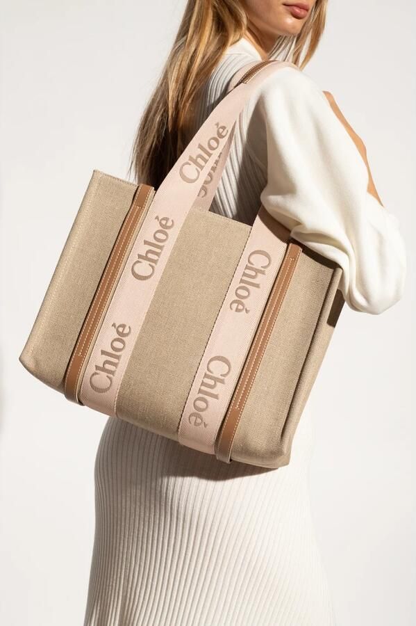 Chloé Canvas Tote Bag met geborduurd logotape Beige Dames - Foto 3