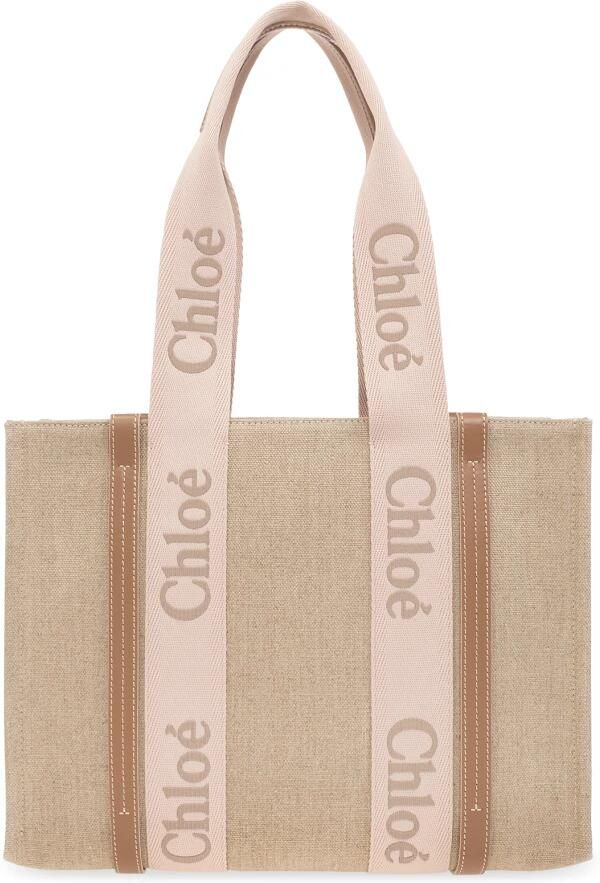 Chloé Canvas Tote Bag met geborduurd logotape Beige Dames - Foto 5