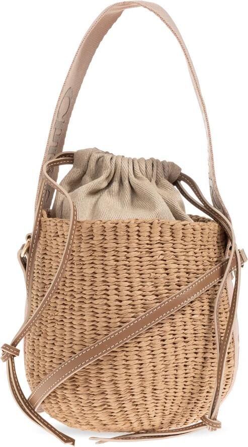 Chloé Raffia Bucket Tas met Trekkoordsluiting Beige Dames