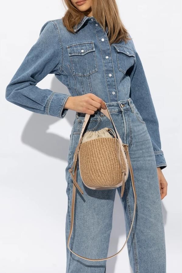 Chloé Raffia Bucket Tas met Trekkoordsluiting Beige Dames - Foto 8
