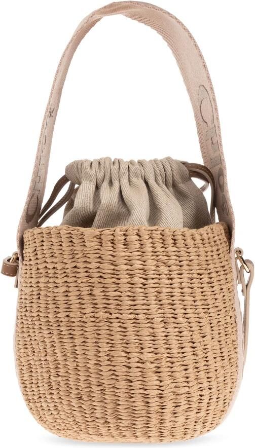 Chloé Raffia Bucket Tas met Trekkoordsluiting Beige Dames - Foto 12