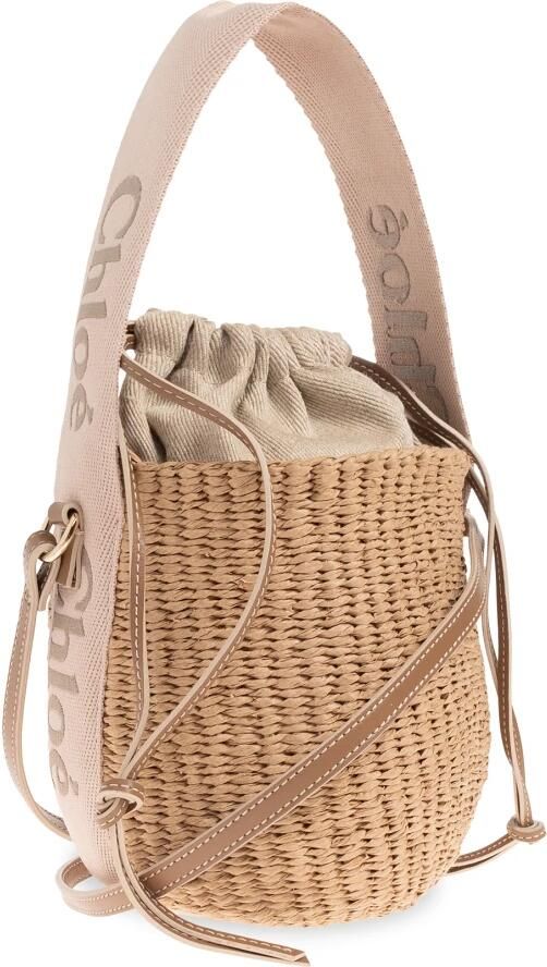 Chloé Raffia Bucket Tas met Trekkoordsluiting Beige Dames - Foto 11