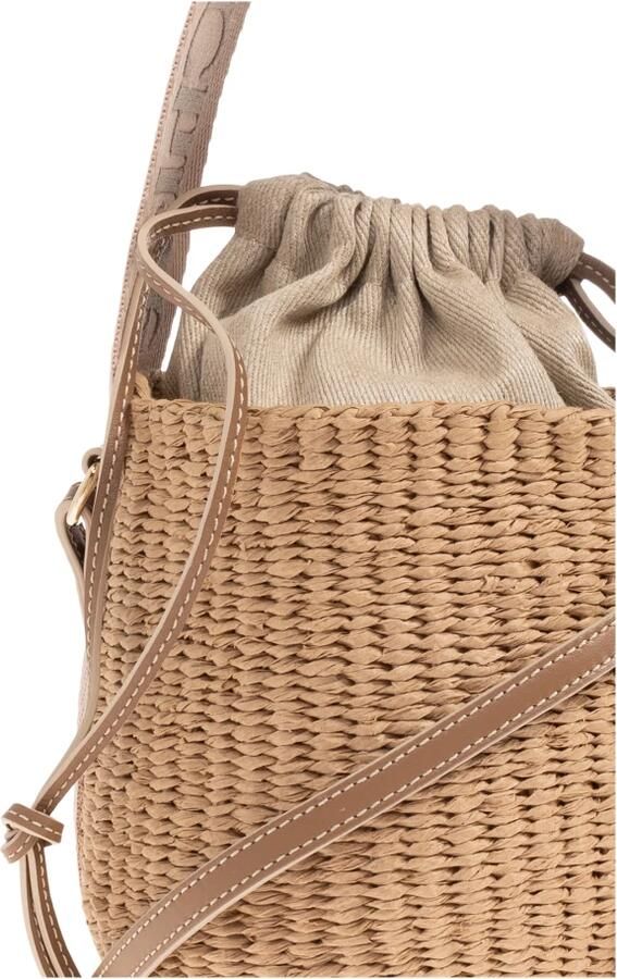 Chloé Raffia Bucket Tas met Trekkoordsluiting Beige Dames - Foto 9