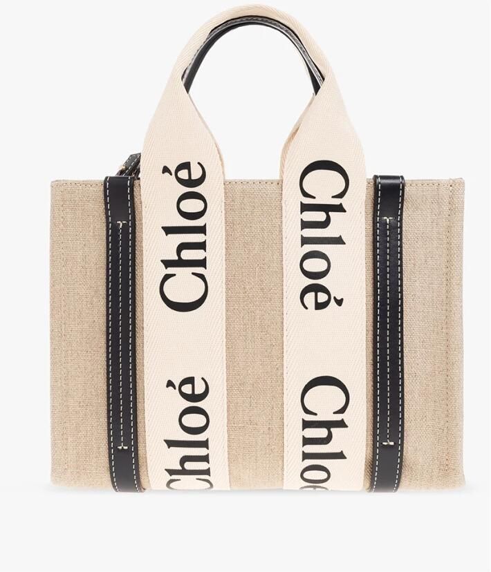 Chloé Linnen Tote Tas met Leren Details Beige Dames - Foto 6