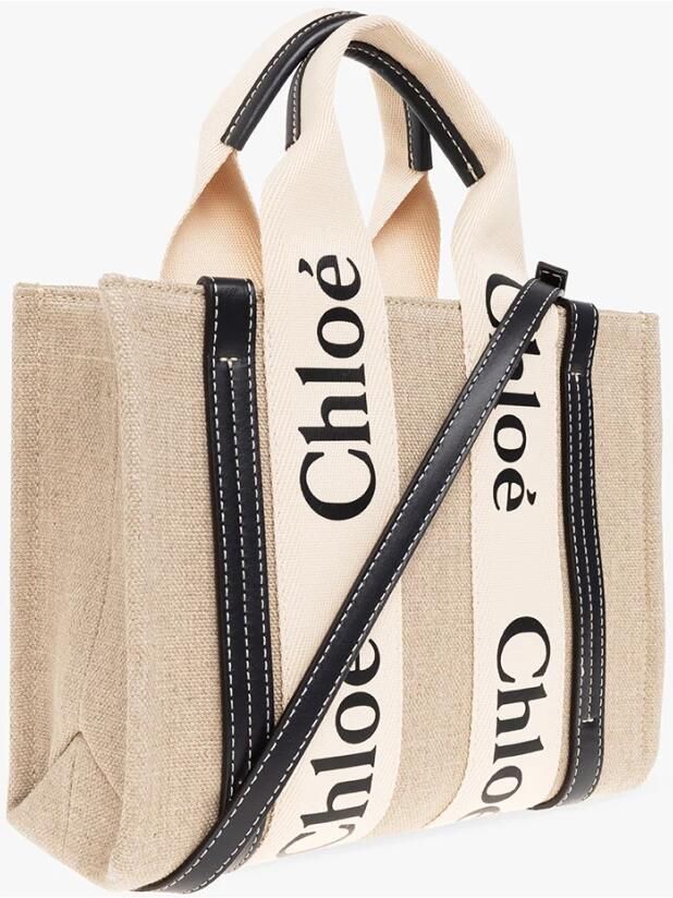 Chloé Linnen Tote Tas met Leren Details Beige Dames - Foto 10