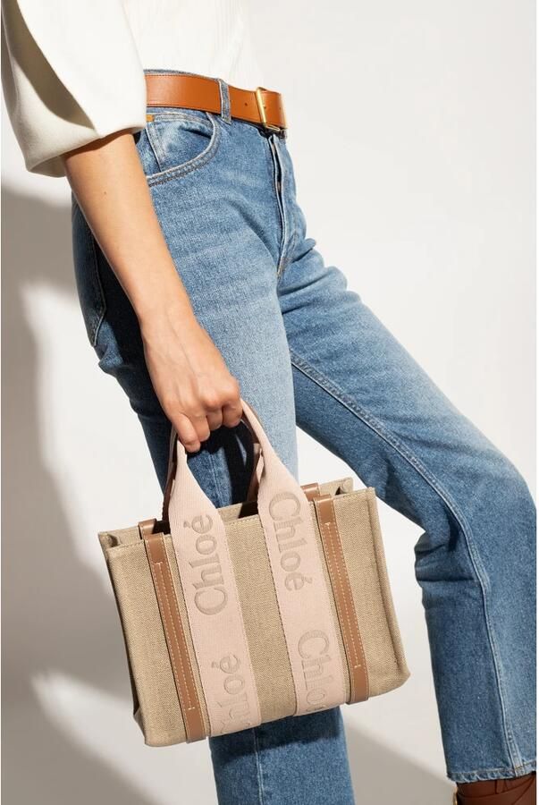 Chloé Beige Canvas Tote Tas met Geborduurd Logoband Beige Dames - Foto 9