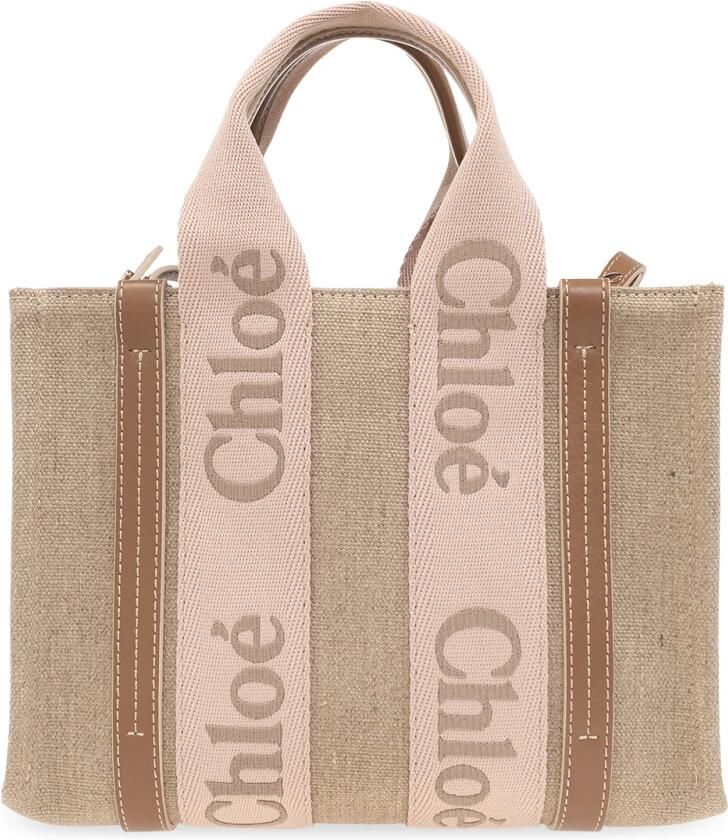 Chloé Beige Canvas Tote Tas met Geborduurd Logoband Beige Dames - Foto 7
