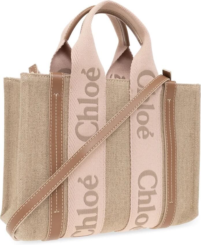 Chloé Beige Canvas Tote Tas met Geborduurd Logoband Beige Dames - Foto 8