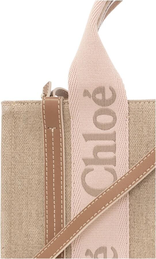 Chloé Beige Canvas Tote Tas met Geborduurd Logoband Beige Dames - Foto 10