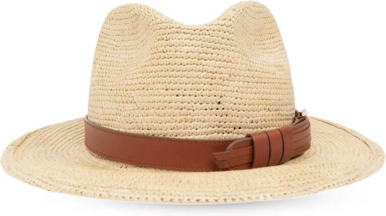 Chloé Beige Panama Hoed met Leren Band Beige Dames