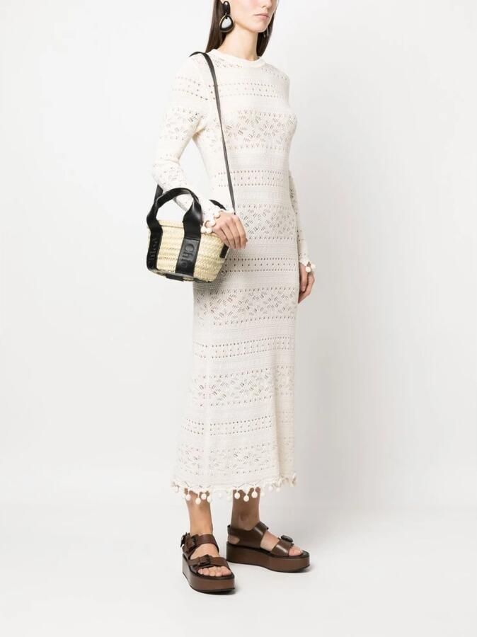 Chloé Zwarte Logo-Print Raffia Tote Tas Black Dames - Foto 4
