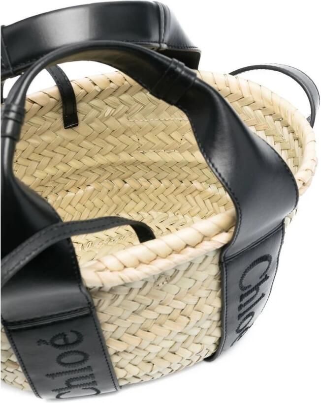 Chloé Zwarte Logo-Print Raffia Tote Tas Black Dames - Foto 5