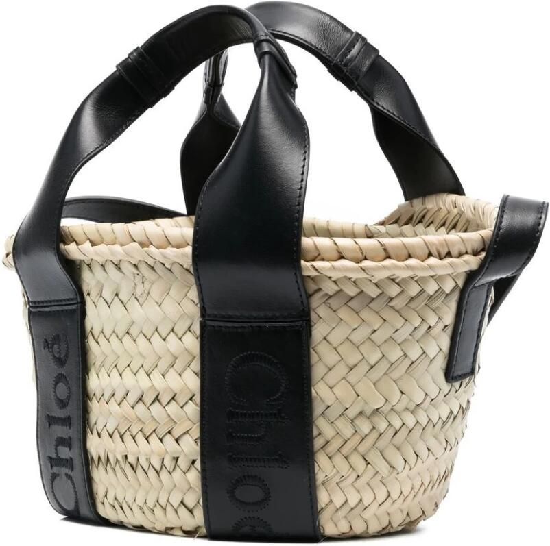 Chloé Zwarte Logo-Print Raffia Tote Tas Black Dames - Foto 3