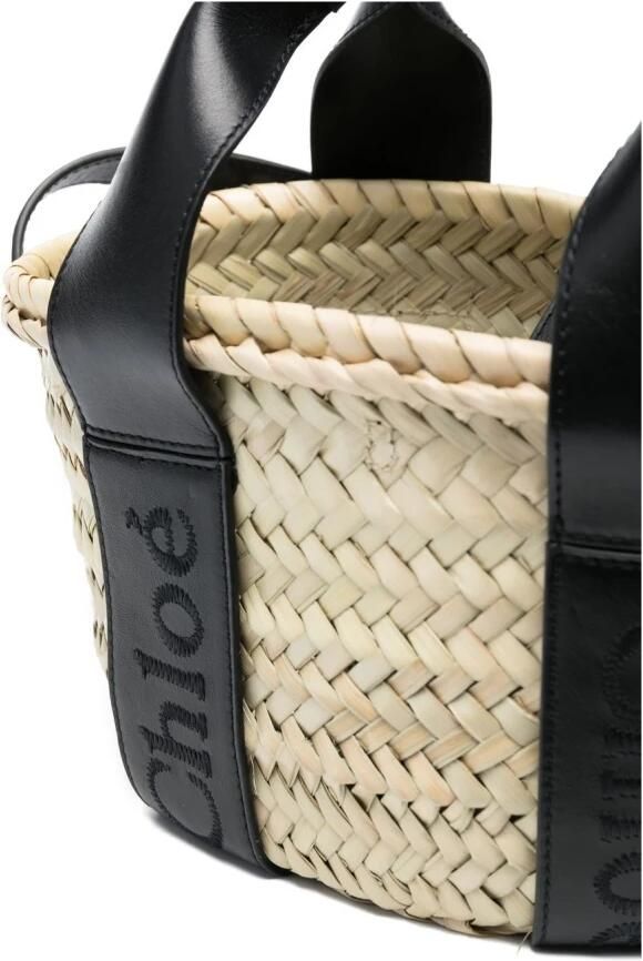 Chloé Zwarte Logo-Print Raffia Tote Tas Black Dames - Foto 6