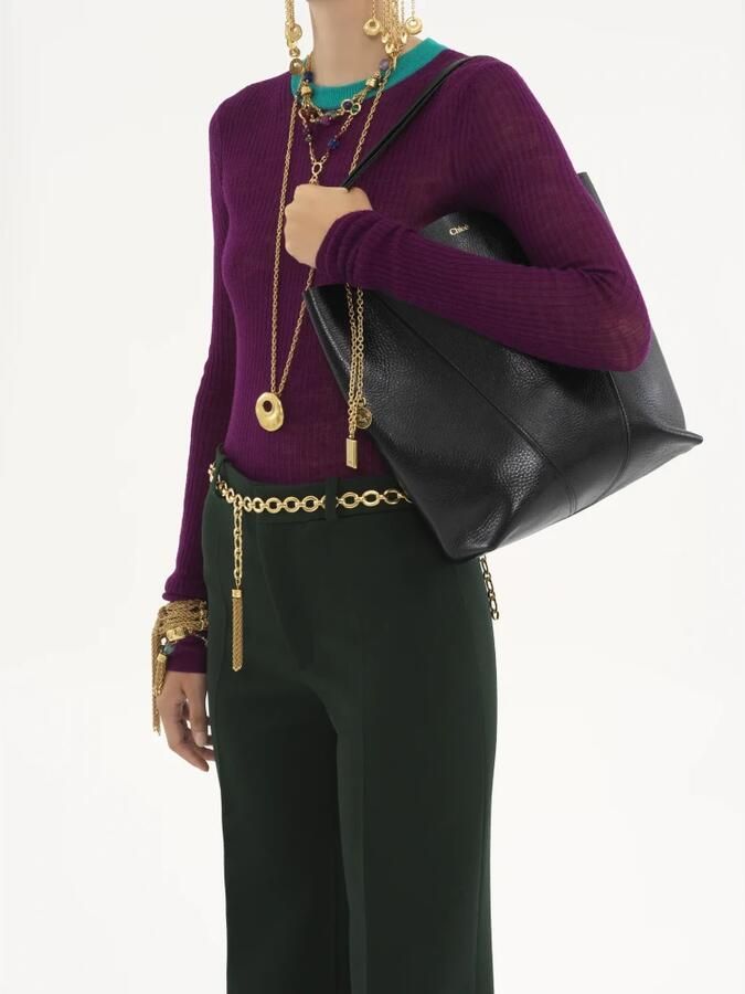 Chloé Zwarte leren handtas met kettinghandvatten Black Dames