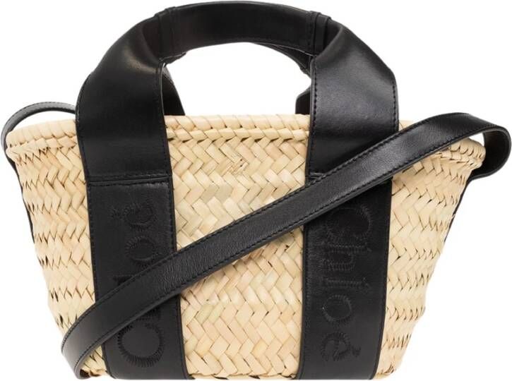 Chloé Zwarte Logo-Print Raffia Tote Tas Black Dames - Foto 2