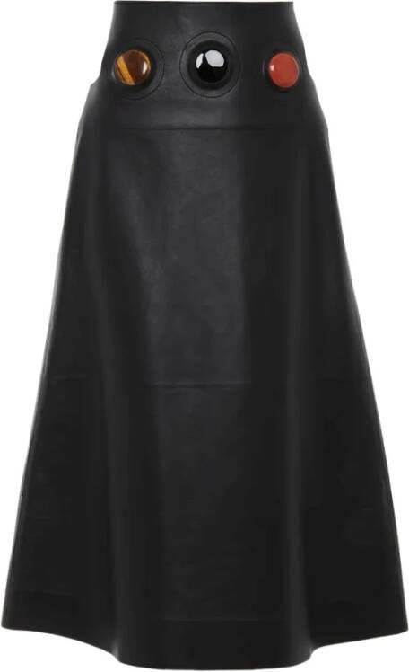 Chloé Leren Midi Rok met Edelstenen Taille Zwart Dames