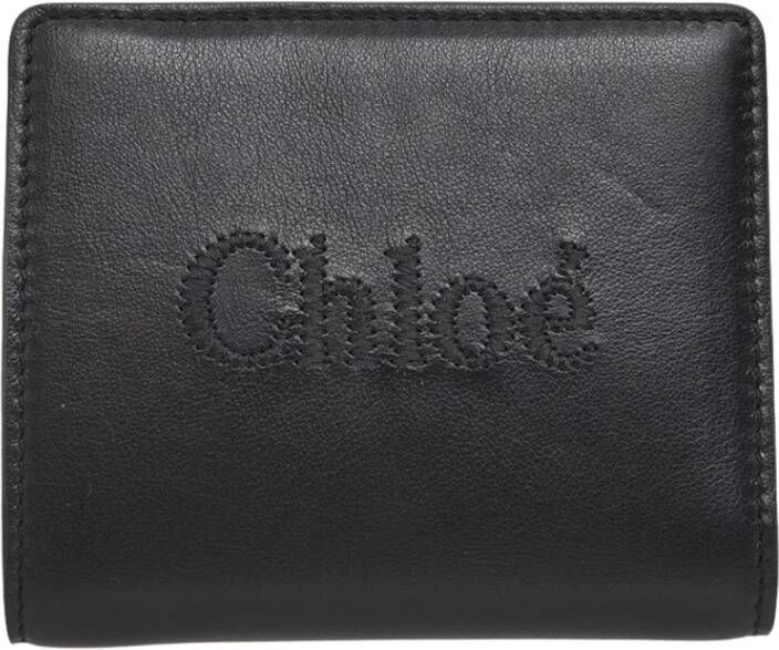 Chloé Leren portemonnee met logo borduursel en muntvakje Zwart Dames