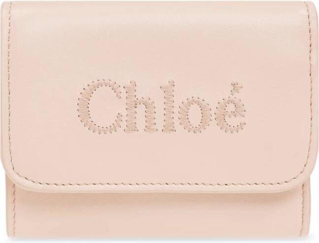 Chloé Leren portemonnee met logo Roze Dames