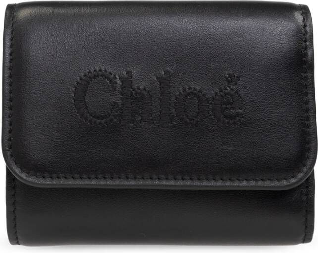 Chloé Leren portemonnee met logo Zwart Dames